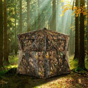 3 Person Portable Pop-Up Ground Hunting Blind with Tie-downs (Option: With Triangular Mesh Windows)