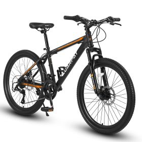S26102 26 Inch Mountain Bike, Shimano 21 Speeds with Mechanical Disc Brakes, High-Carbon Steel Frame (Color: BLACK-ORANGE)
