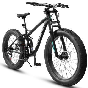 A26309 26 inch Mountain Bike,Full-Suspension 21 Speeds Drivetrain with Disc-Brake MTB Bicycle, 26*4" Fat tire Bike for Men (Color: Black)